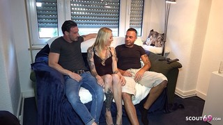 Real German Amateur MMF Threesome Sex with bony Girl Kitty Blair