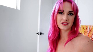 Curvy gal spreads legs and gets a firm boner in POV video