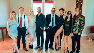 Masked wives are having a crazy time exchanging jizz-shotguns
