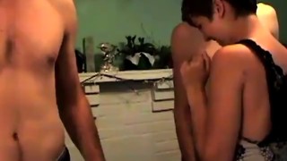 Beautiful teen fellates a giant cock and fucks in a threesome
